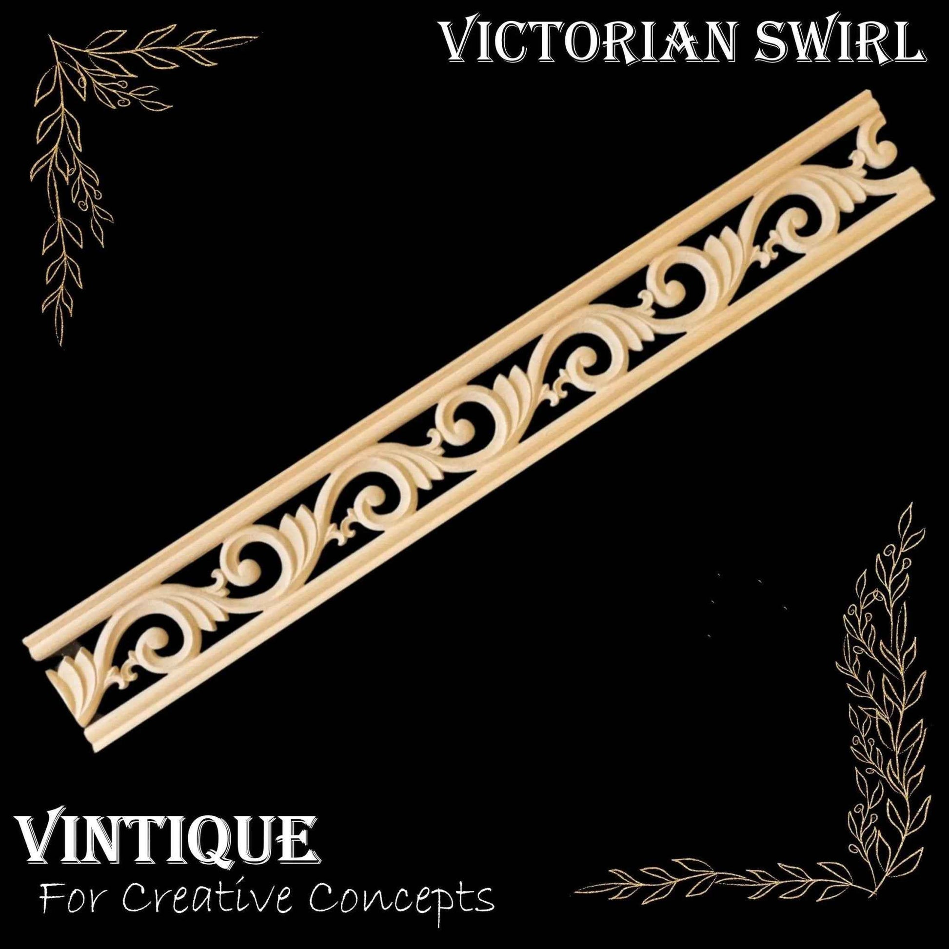 Victorian Swirl "cut-through" carved wood border trim moulding 80mm wide