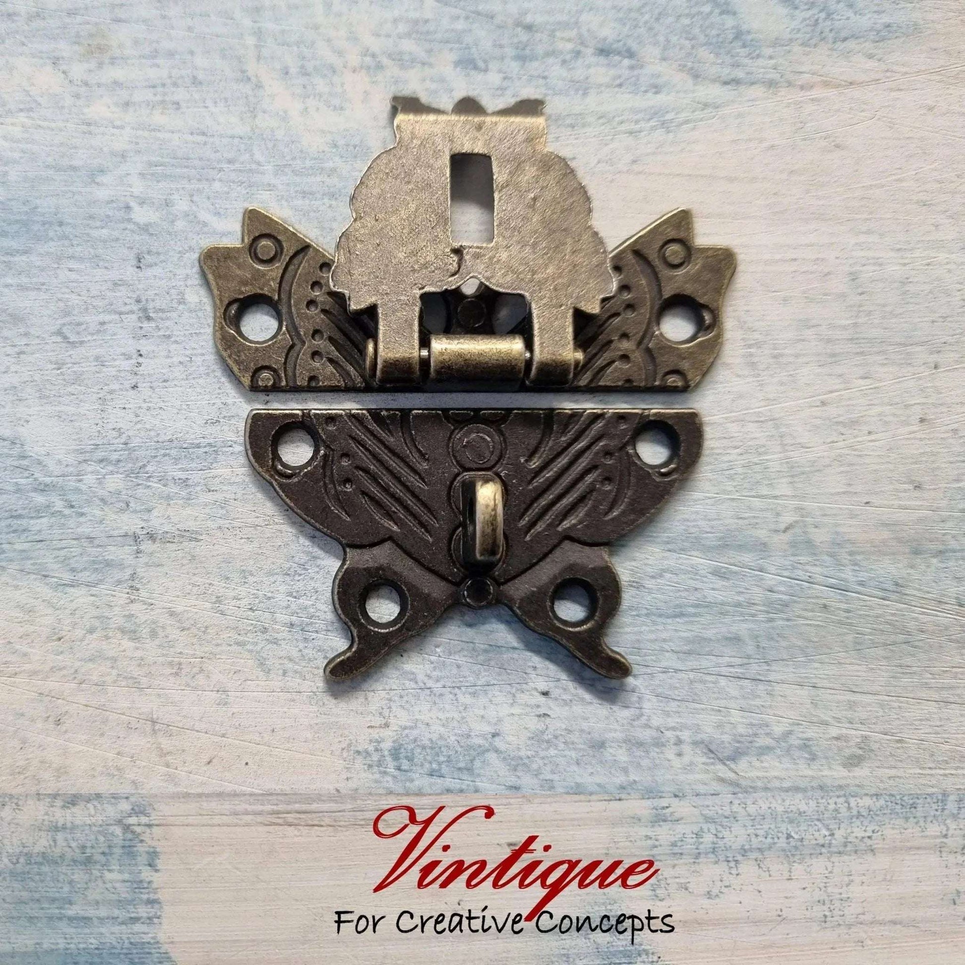 Victorian Wooden Chest Latch Bronze Butterfly, 50mm x 43mm - Vintique Concepts