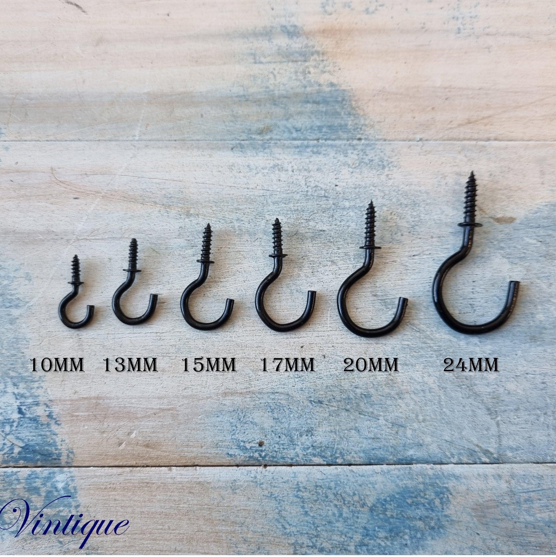 Vintage Black Cup Hooks 6 sizes-Vintique Concepts
