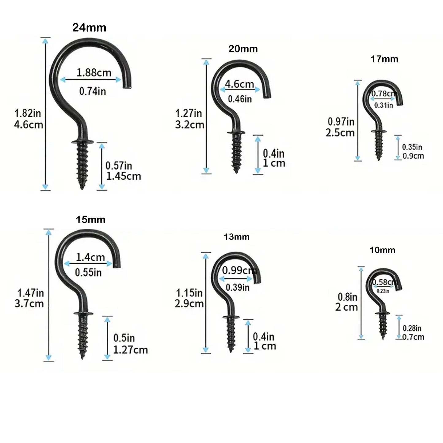Vintage Black Cup Hooks 6 sizes-Vintique Concepts