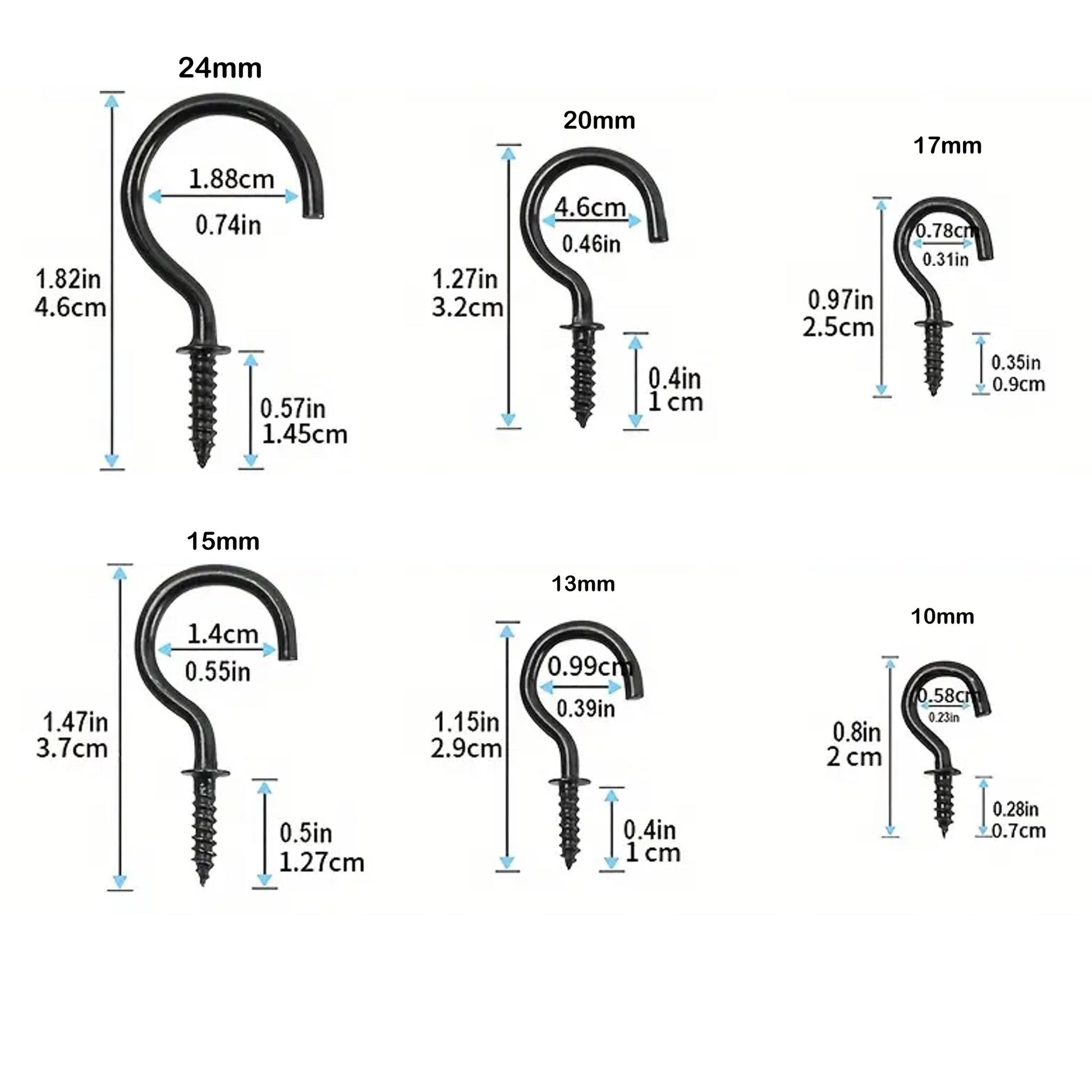 Vintage Black Cup Hooks 6 sizes-Vintique Concepts