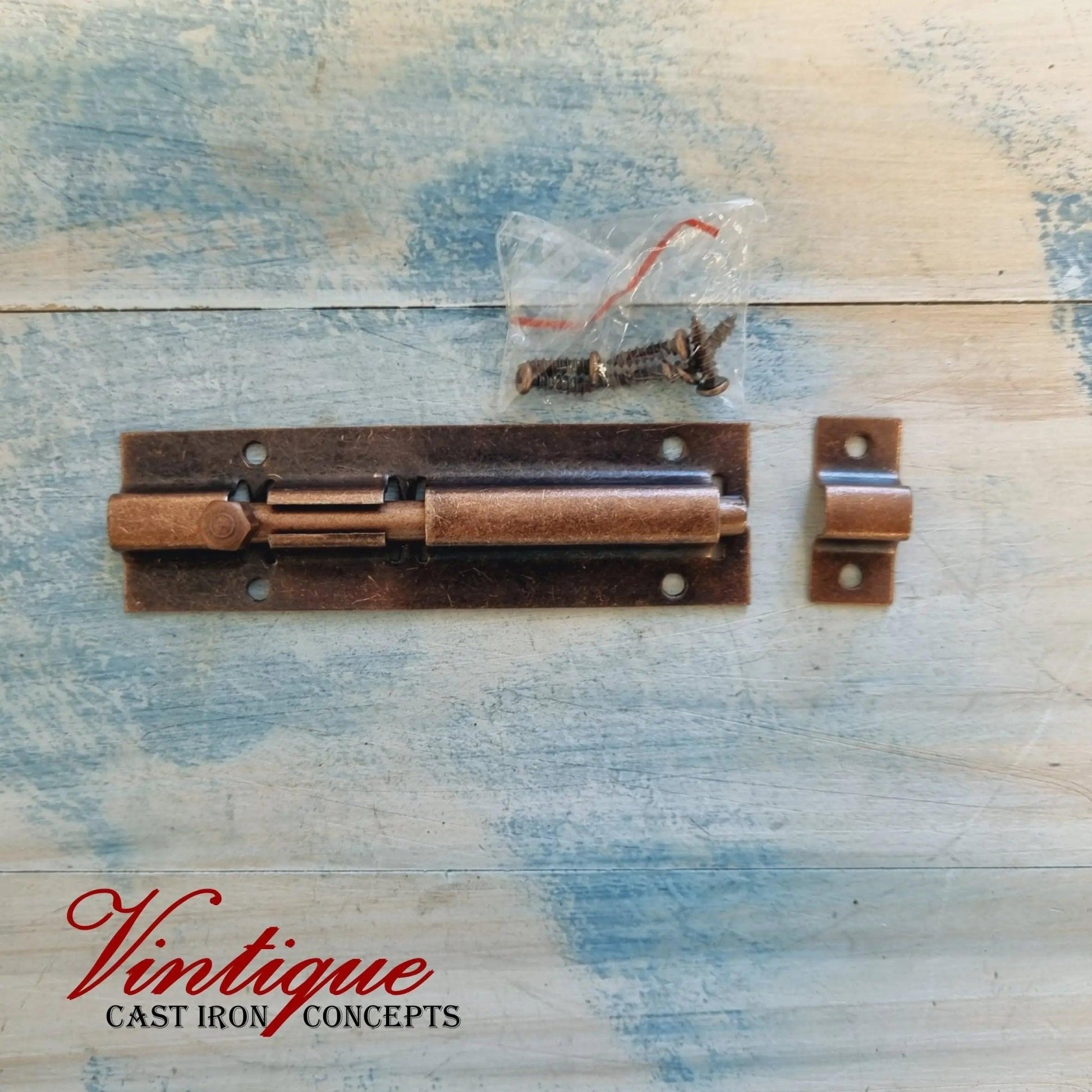 Vintage Bronze Sliding Bolt Hardware 100mm long-Vintique Concepts