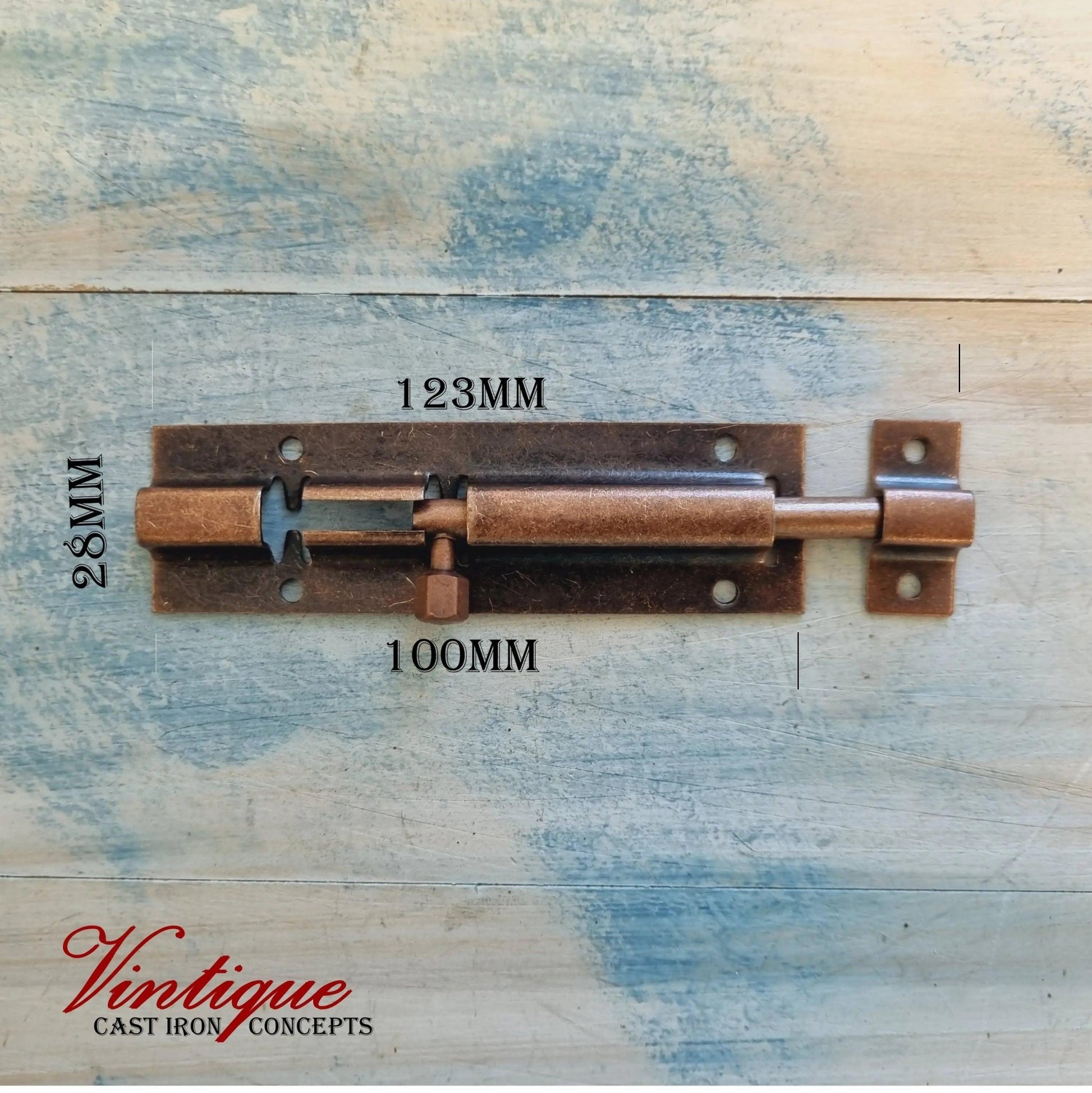 Vintage Bronze Sliding Bolt Hardware 100mm long-Vintique Concepts