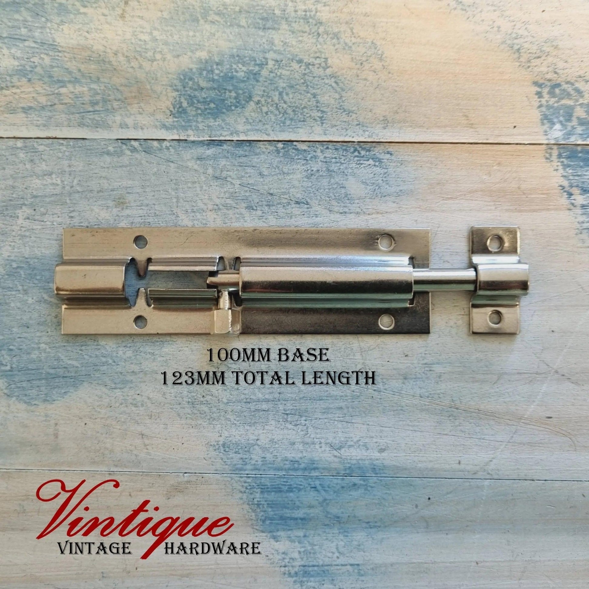 Vintage Silver Sliding Bolt Hardware 100mm long-Vintique Concepts