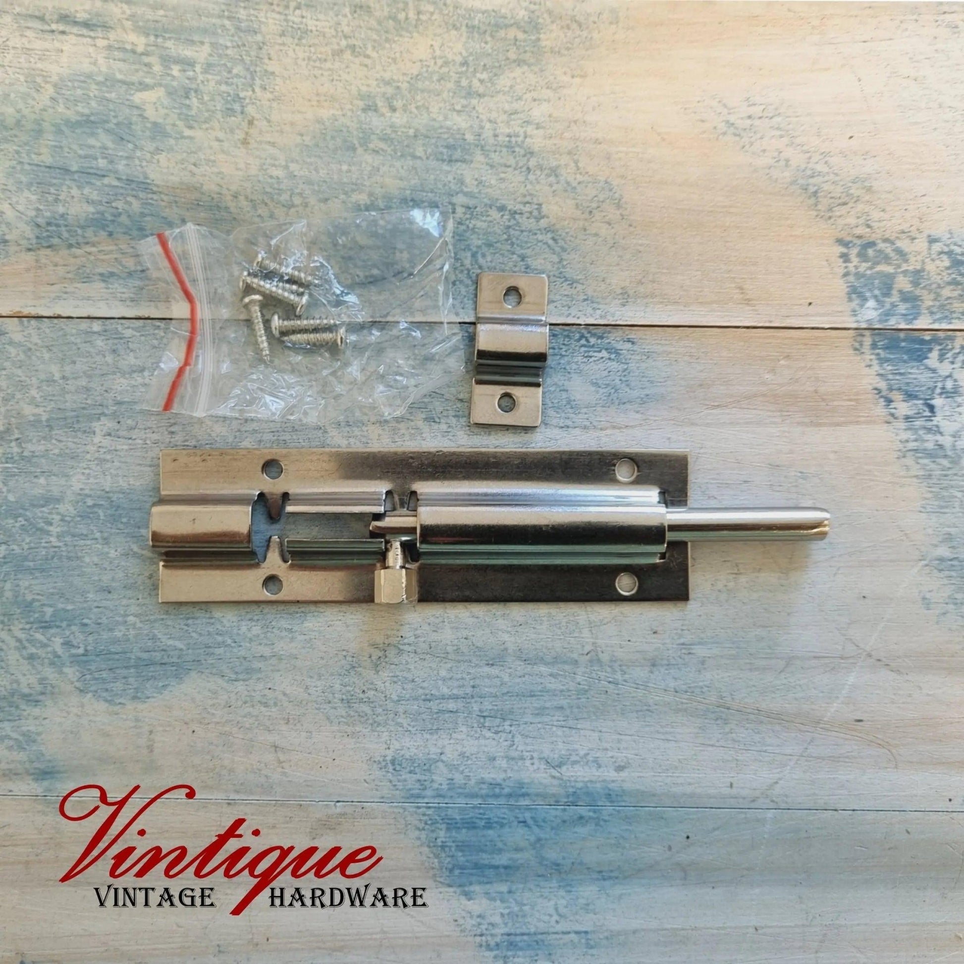 Vintage Silver Sliding Bolt Hardware 100mm long-Vintique Concepts