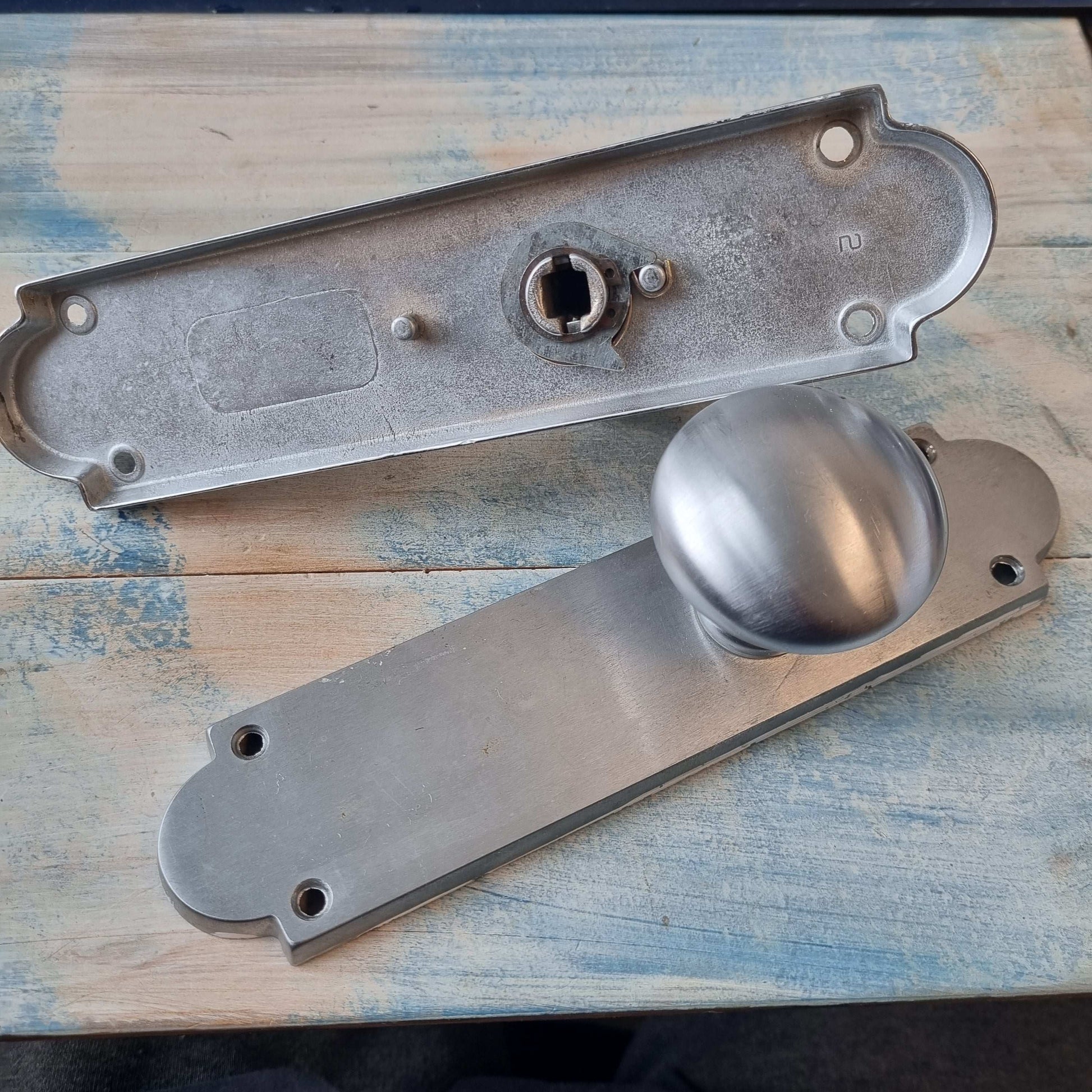 recycled satin chrome door knobs (pair) 200mm long-Vintique Concepts