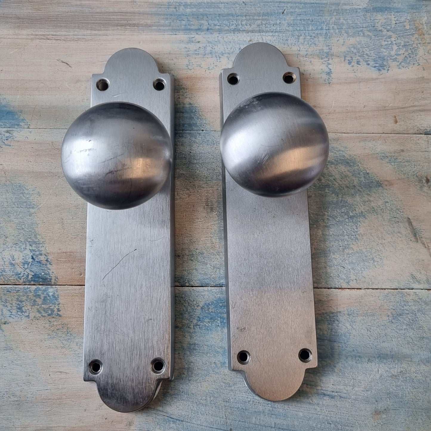 recycled satin chrome door knobs (pair) 200mm long-Vintique Concepts