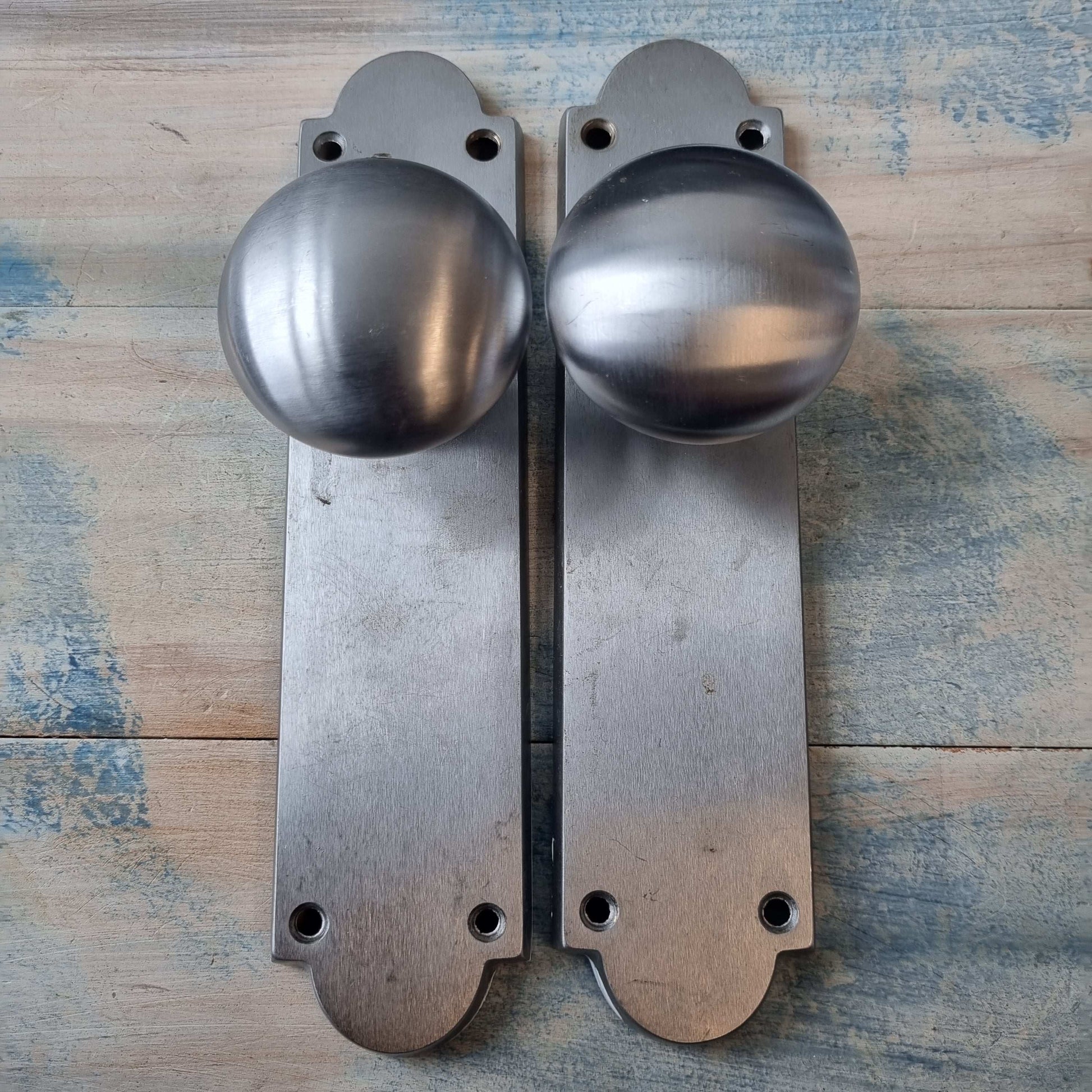 recycled satin chrome door knobs (pair) 200mm long-Vintique Concepts