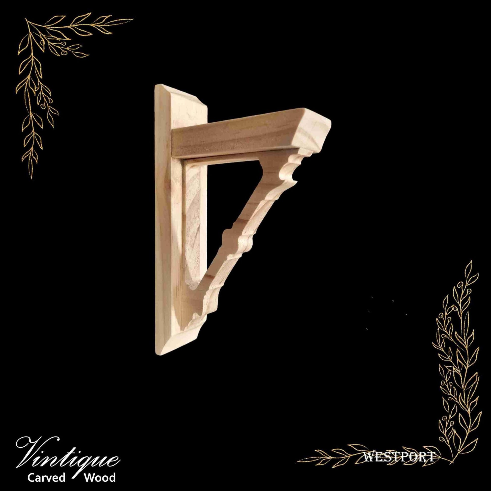 Wesport small carved wood shelf Bracket 125mm x 185mm-Vintique Concepts