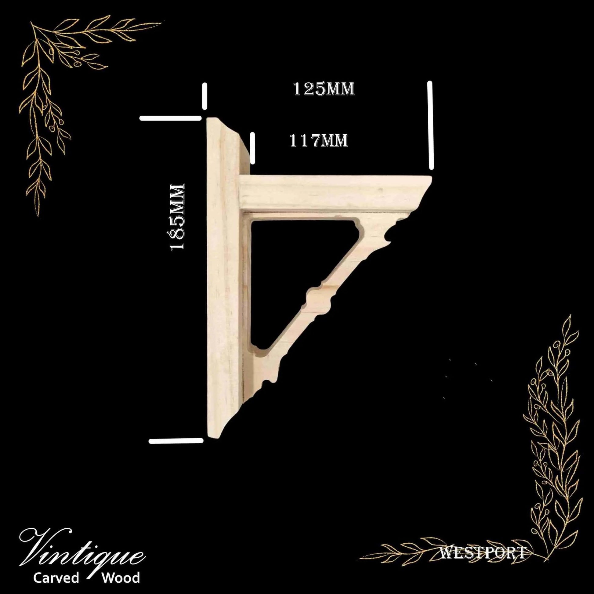 Wesport small carved wood shelf Bracket 125mm x 185mm-Vintique Concepts