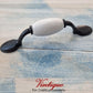 White ceramic (40mm pattern) Black Drawer / Cabinet vintage handle 133mm length-Vintique Concepts