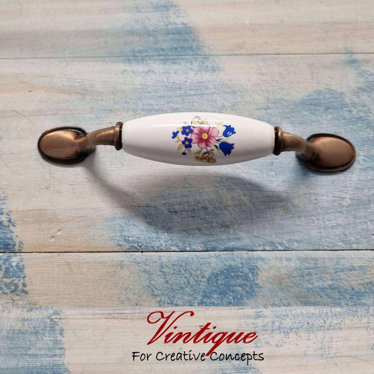 White Ceramic/ Bronze With yellow Bouquet of Flowers 144mm length-Vintique Concepts