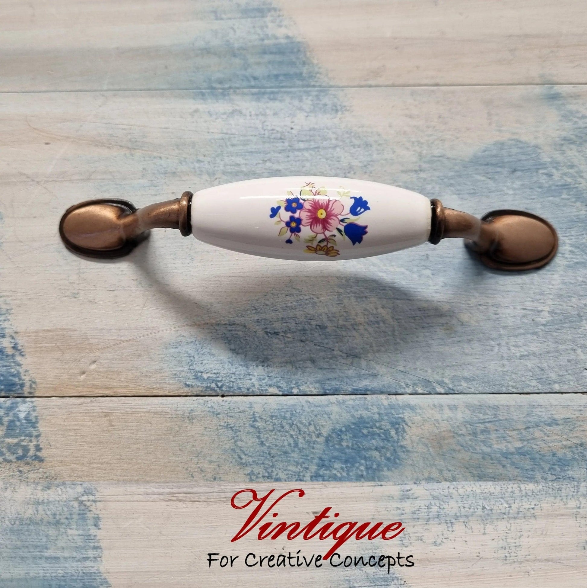 White Ceramic/ Bronze With yellow Bouquet of Flowers 144mm length-Vintique Concepts