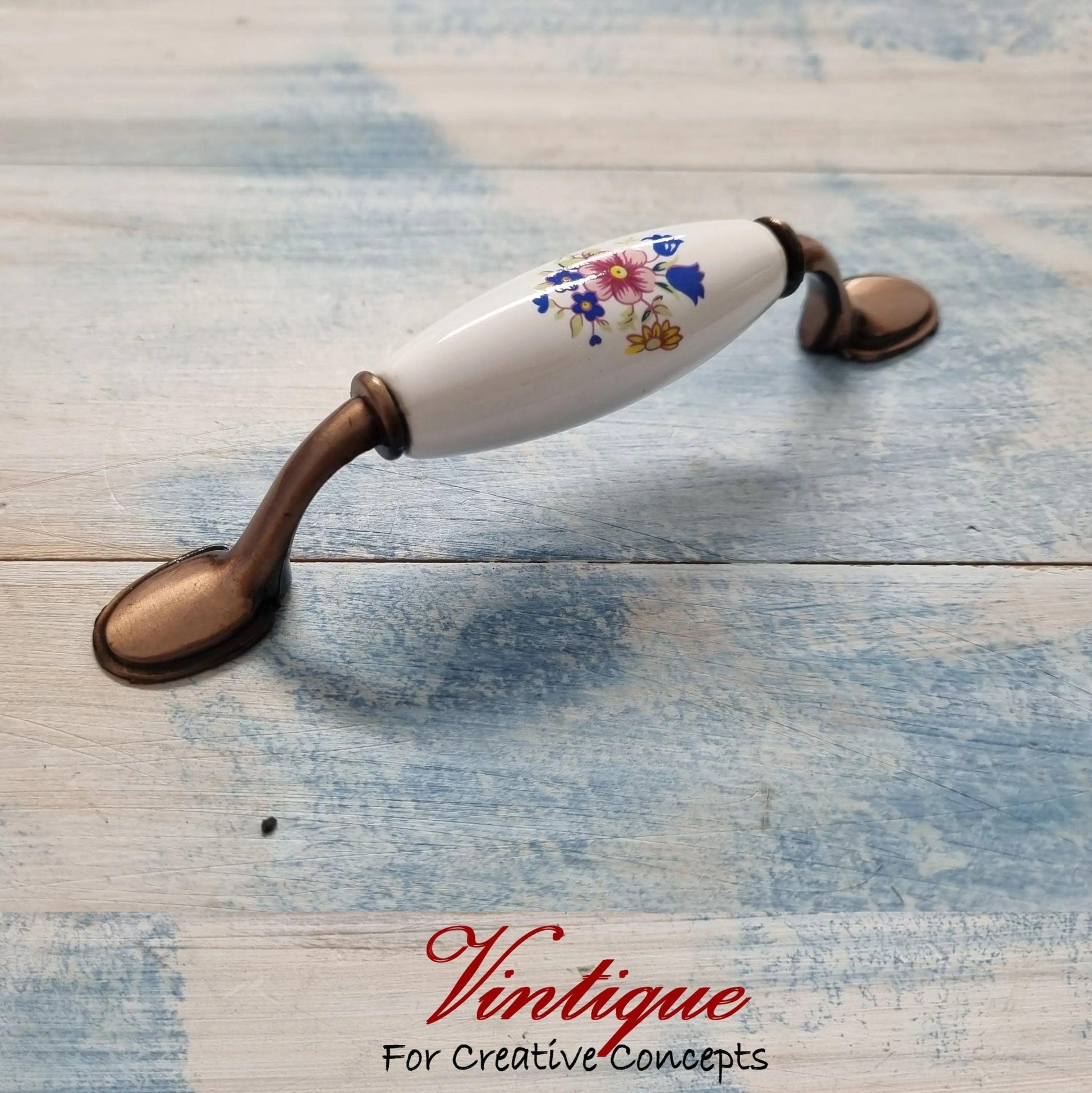 White Ceramic/ Bronze With yellow Bouquet of Flowers 144mm length-Vintique Concepts