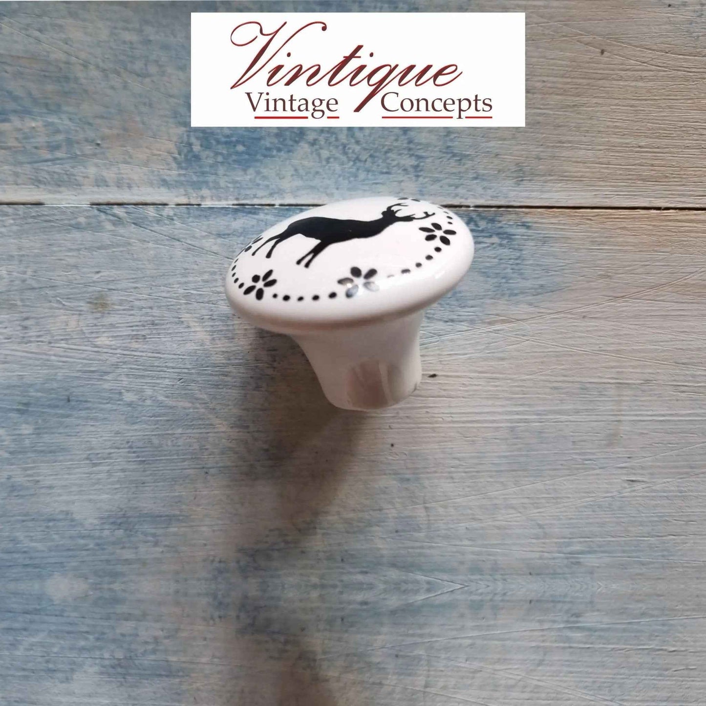 White Ceramic cabinet Knob Deer 35mm Dia