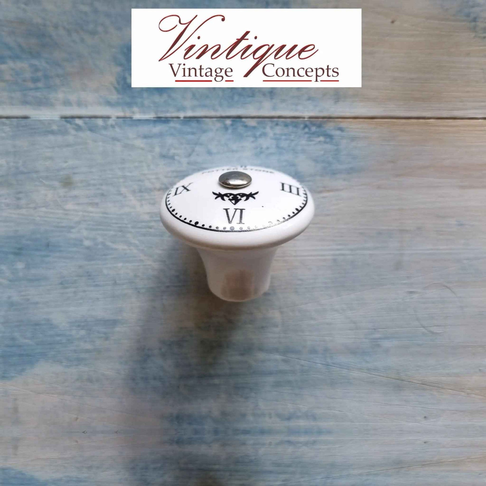 White Ceramic Knob Roman Numerals Clock Potter Stone 35mm Dia