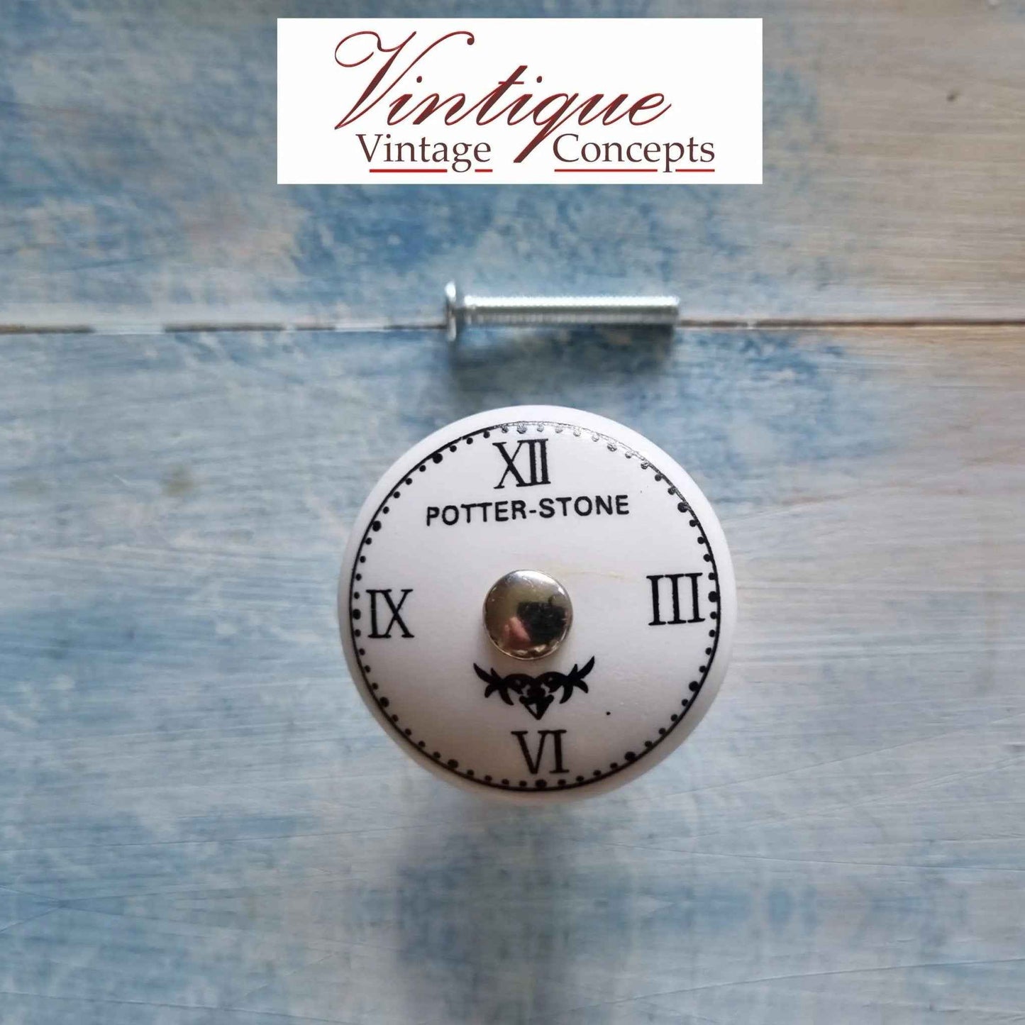 White Ceramic Knob Roman Numerals Clock Potter Stone 35mm Dia