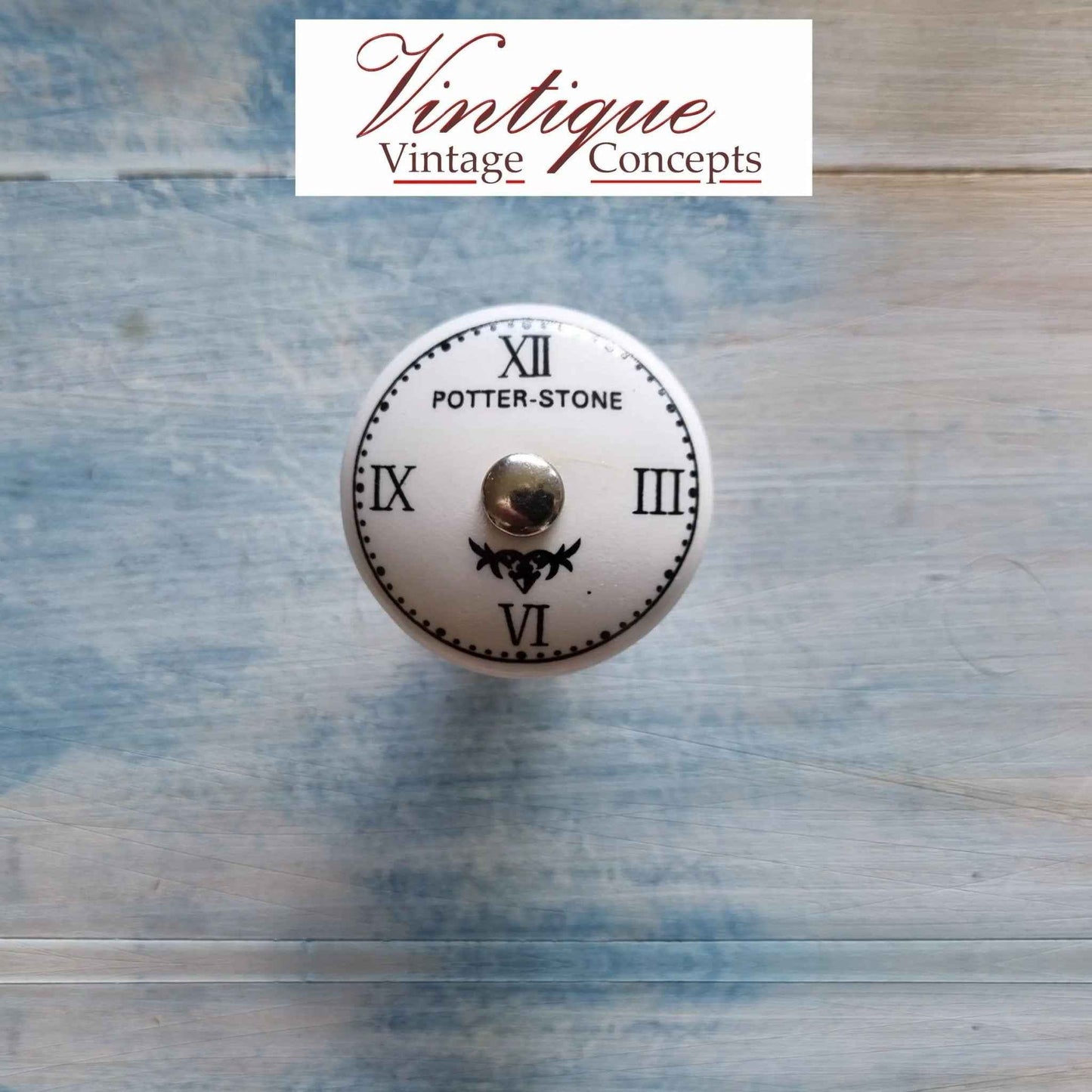 White Ceramic Knob Roman Numerals Clock Potter Stone 35mm Dia