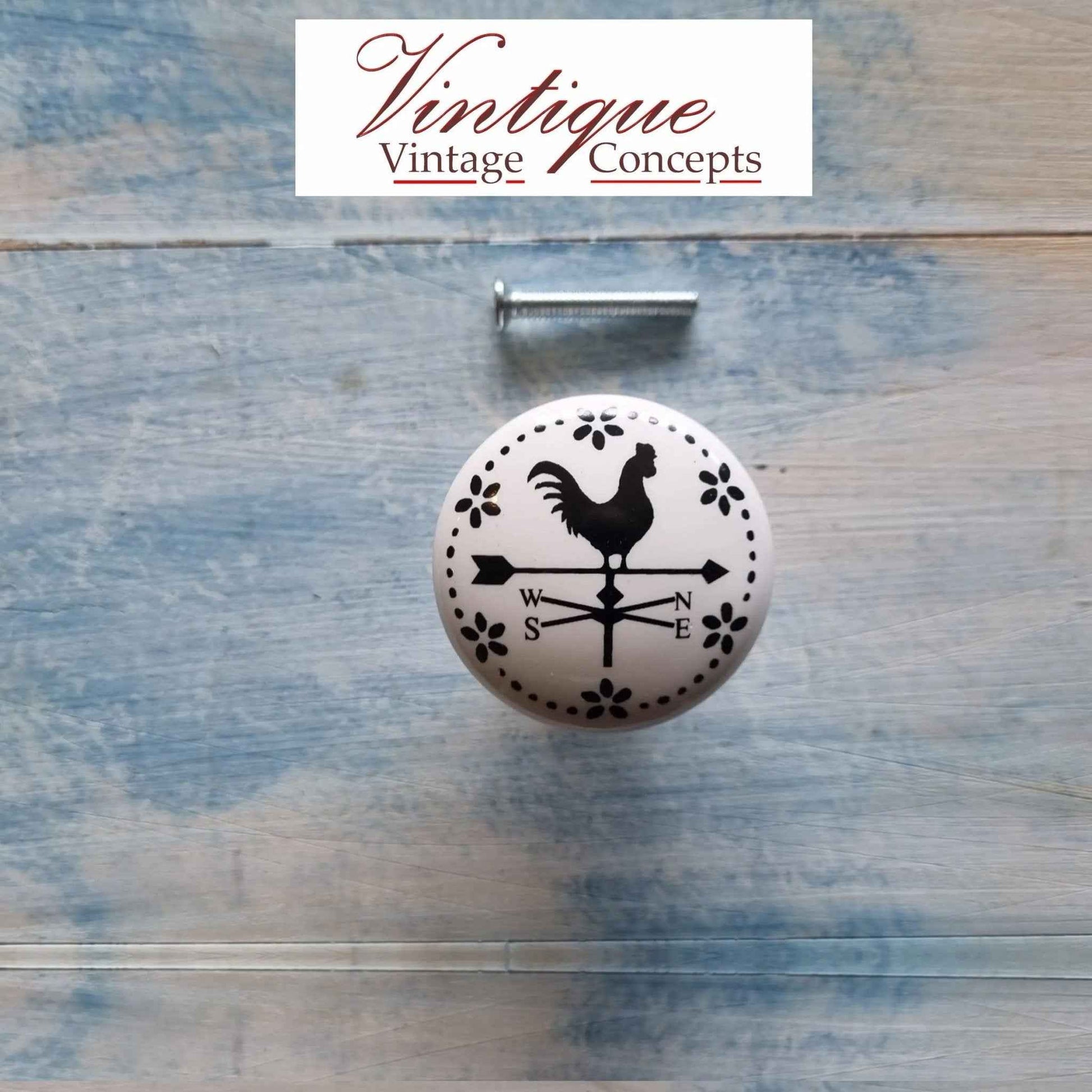 White furniture Ceramic Knob Crowing Rooster 35mm Dia