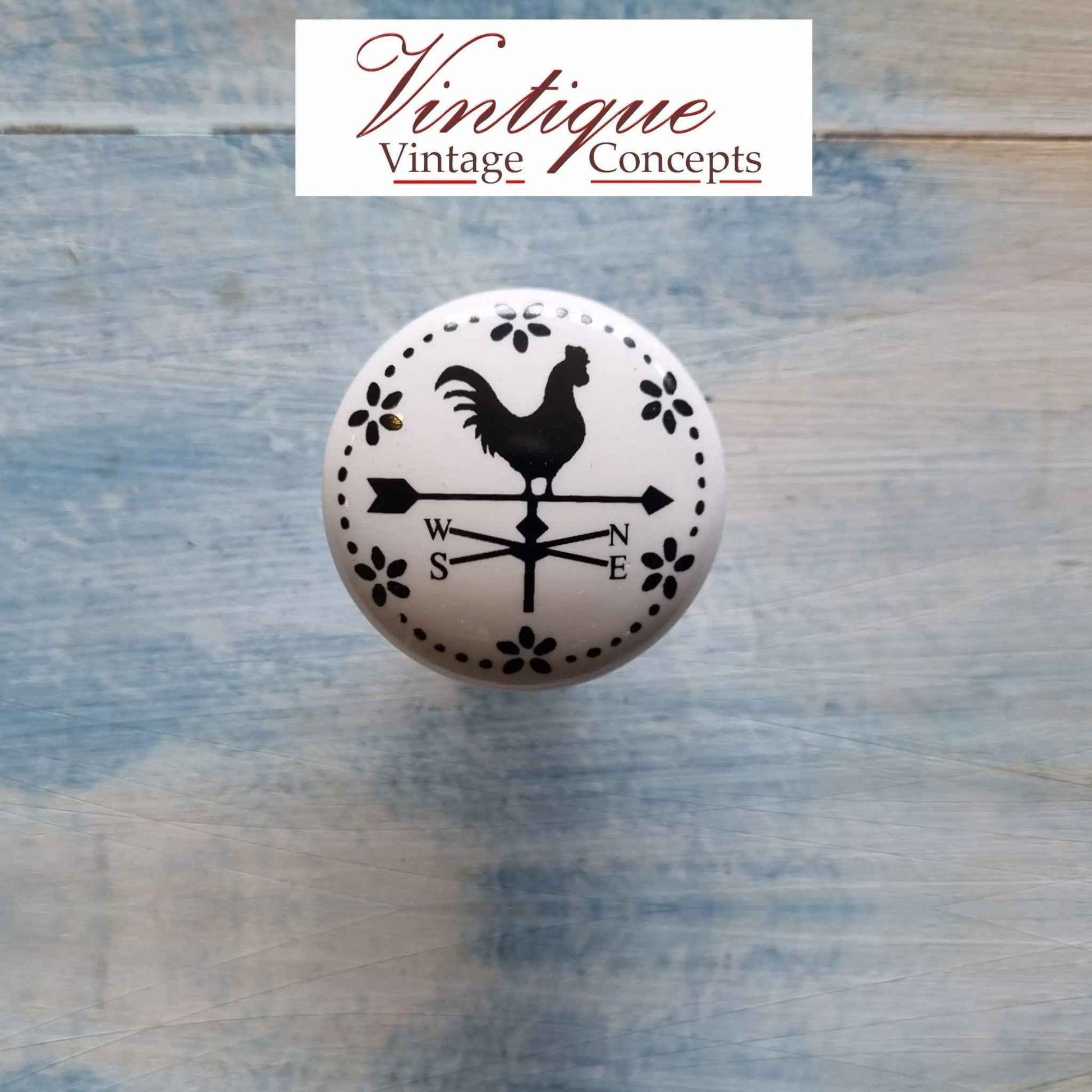 White furniture Ceramic Knob Crowing Rooster 35mm Dia