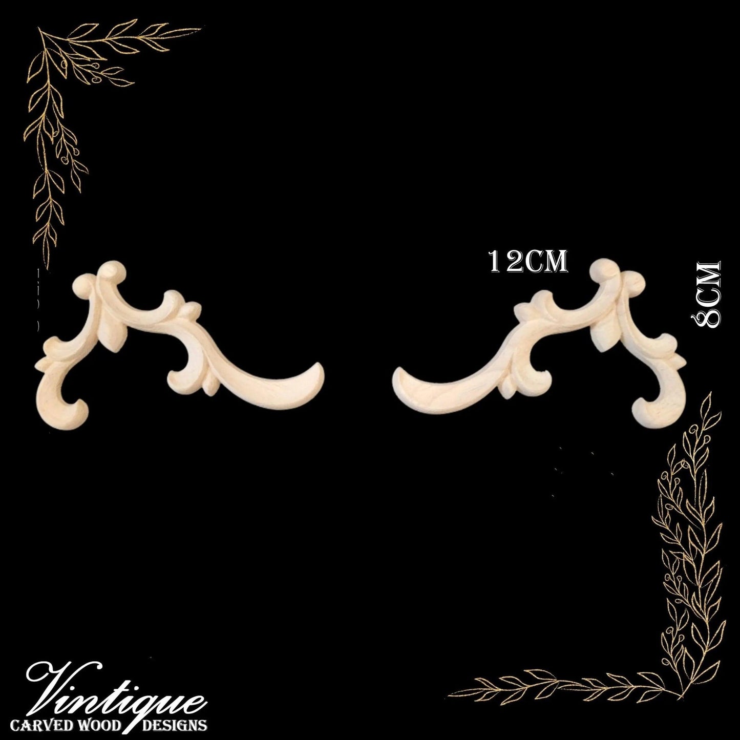 Windsor Scrolls Carved wood Appliques (sold in pairs) 12cm x 8cm-Vintique Concepts