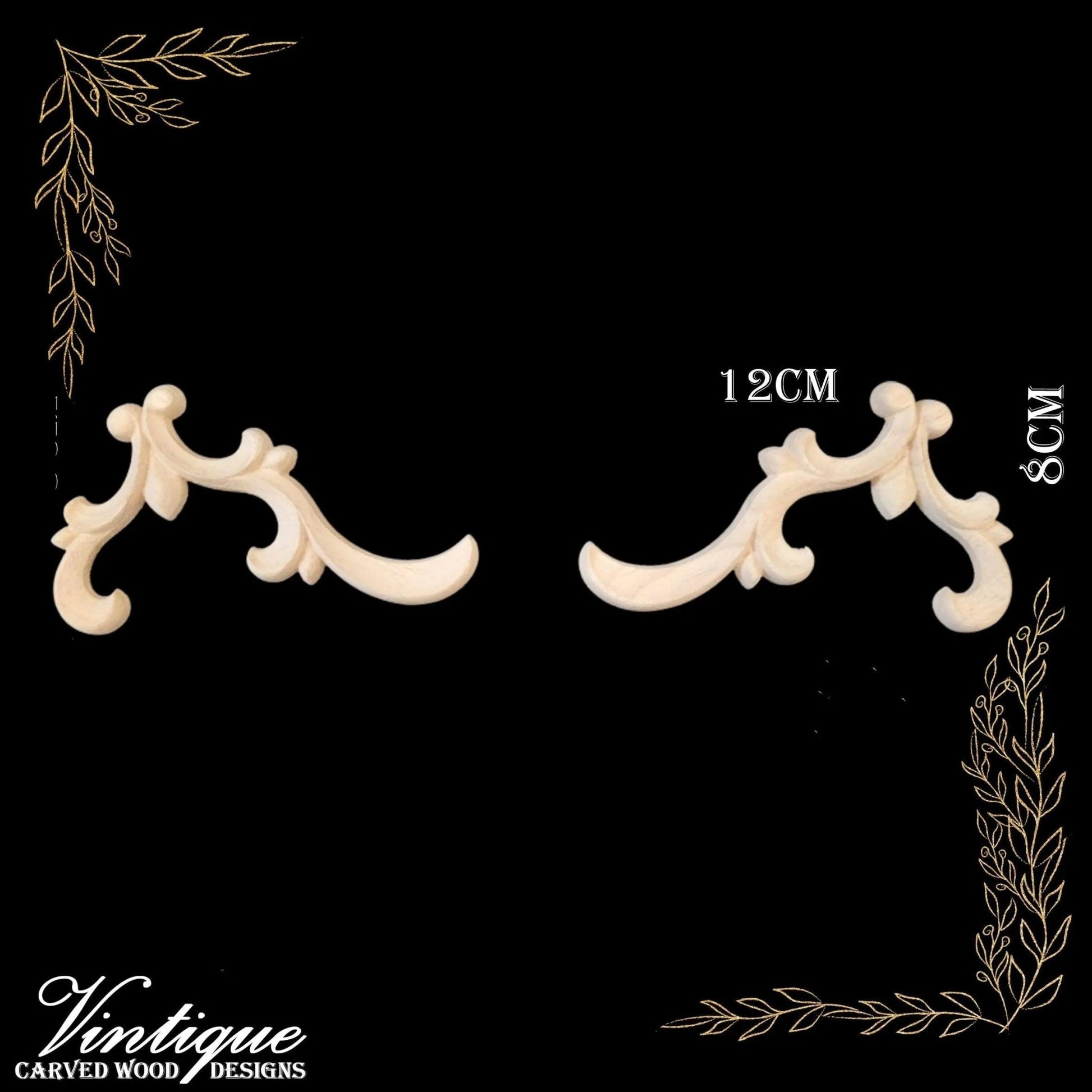 Windsor Scrolls Carved wood Appliques (sold in pairs) 12cm x 8cm-Vintique Concepts