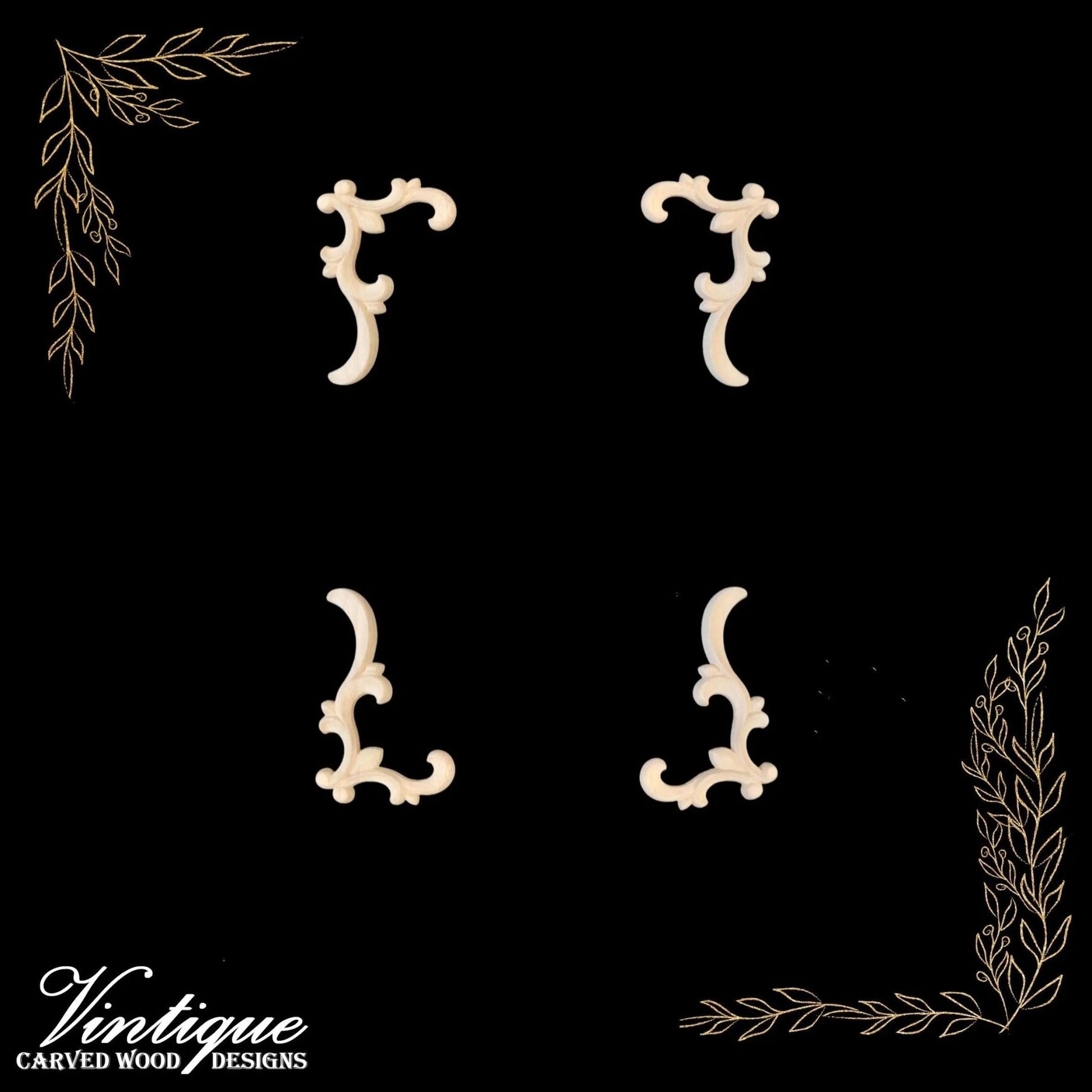 Windsor Scrolls Carved wood Appliques (sold in pairs) 12cm x 8cm-Vintique Concepts