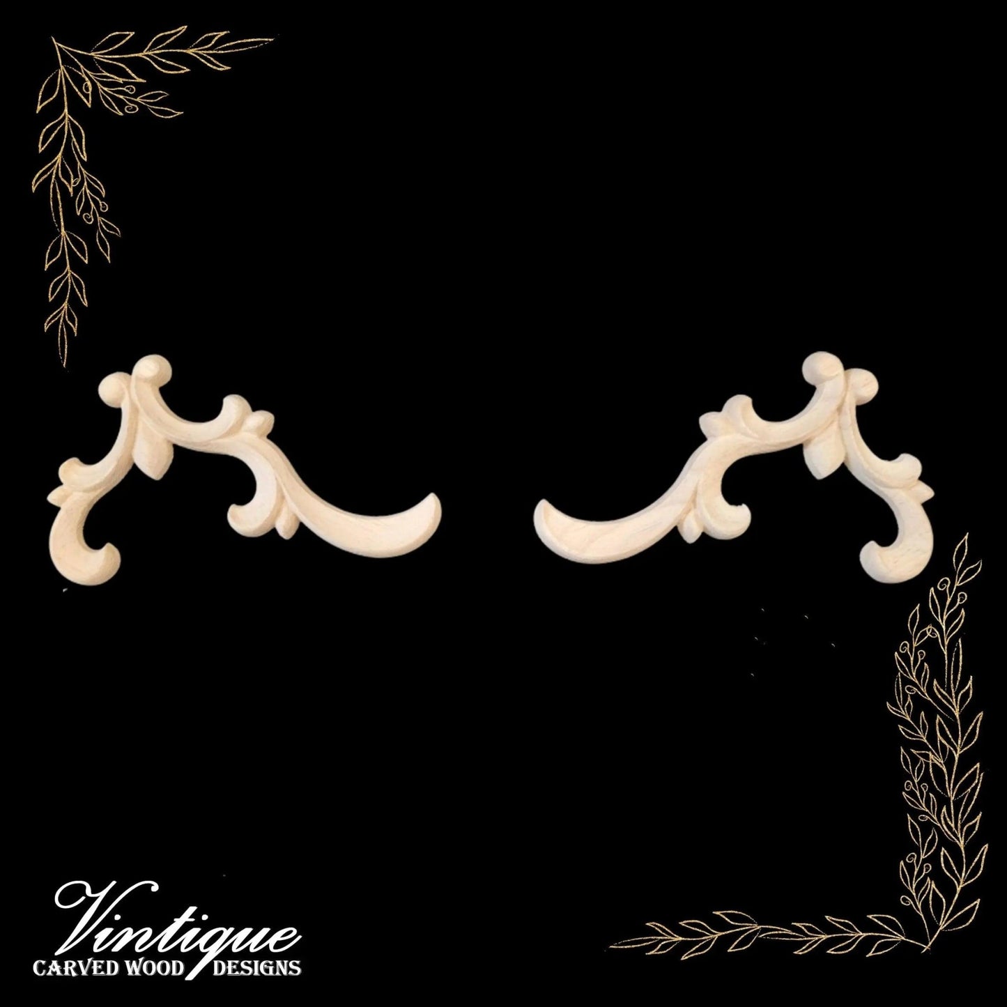 Windsor Scrolls Carved wood Appliques (sold in pairs) 12cm x 8cm-Vintique Concepts
