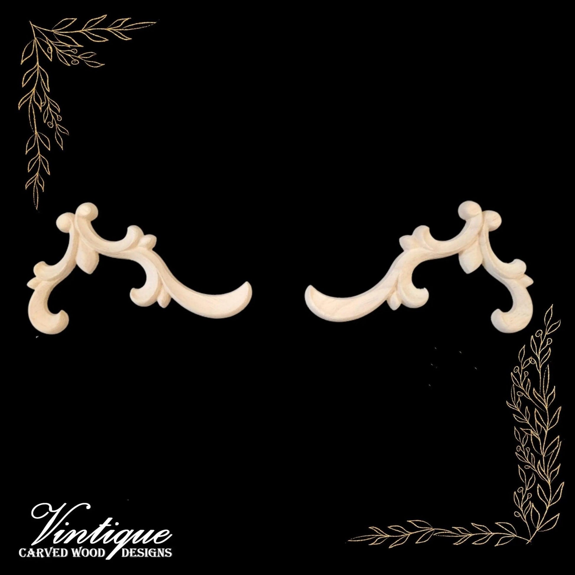 Windsor Scrolls Carved wood Appliques (sold in pairs) 12cm x 8cm-Vintique Concepts
