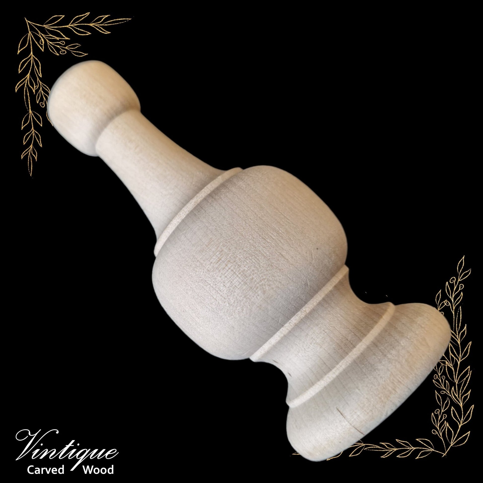 Woodcraft Castle Ornate Wood Finial 111mm x 47mm Birch (each)-Vintique Concepts