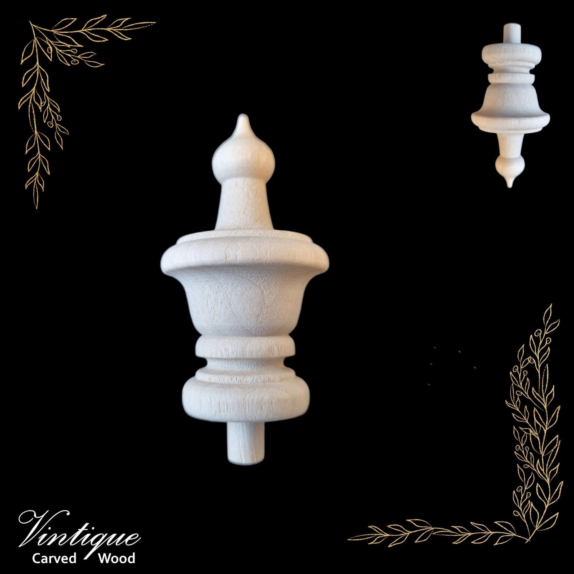 Woodcraft Regal Ornate Wood Finial 89mm x 43mm Birch (each)-Vintique Concepts