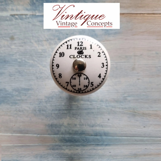White Ceramic furniture Knob Numbers Clock stopwatch Paris 35mm Dia - Vintique Concepts