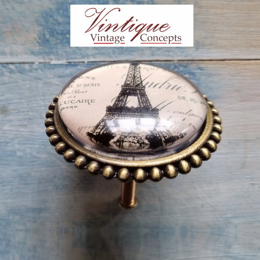 French series Vintage Glass/Zinc Alloy Gold Knob 54mm Crown - Vintique Concepts
