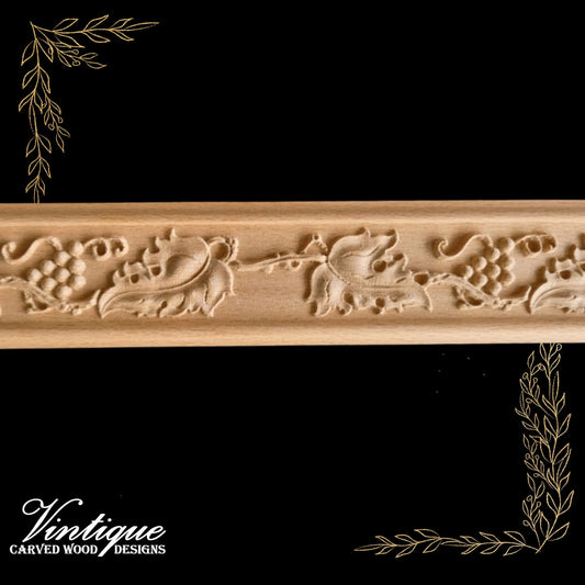 Vino Grape & leaf carved wood moulding trim 60mm - Vintique Concepts