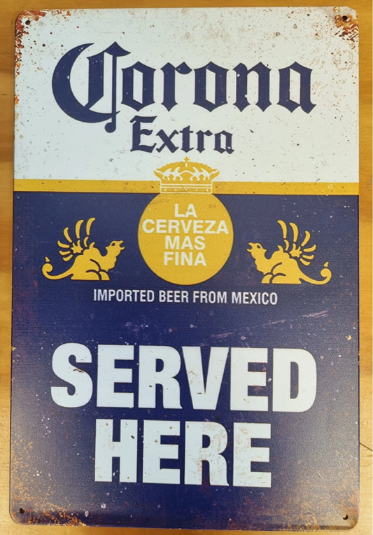 Corona Served here...Tin Sign-La Cervezsa Fina mas fina 30cm x 20cm - Vintique Concepts