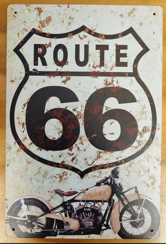 Route 66 Motorcycle....Tin Sign-great vintage artwork 30cm x 20cm - Vintique Concepts