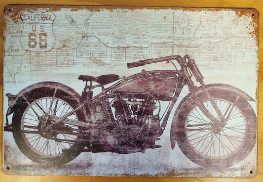 California Route 66....Tin Sign-Vintage Motorcycle 30cm x 20cm - Vintique Concepts