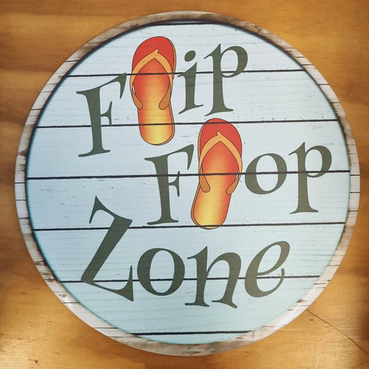 Flip Flop Zone -Round beach Tin Sign-30cm dia - Vintique Concepts