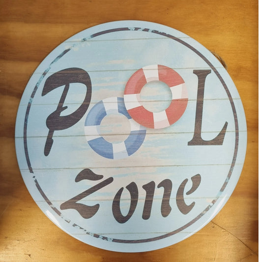Pool Zone -Round beach Tin Sign-30cm dia - Vintique Concepts