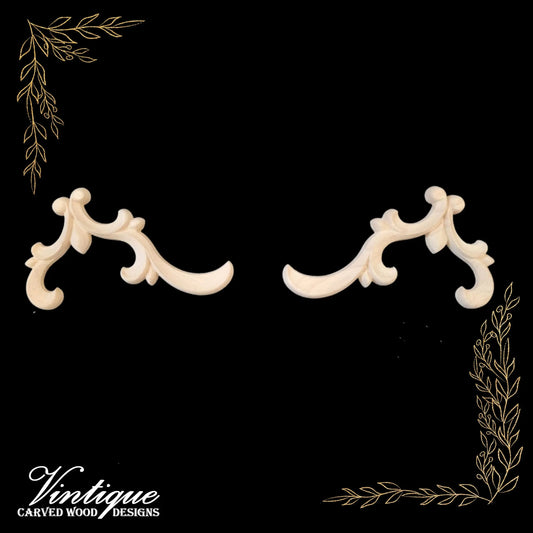 Windsor Scrolls Carved wood Appliques (sold in pairs) 12cm x 8cm - Vintique Concepts