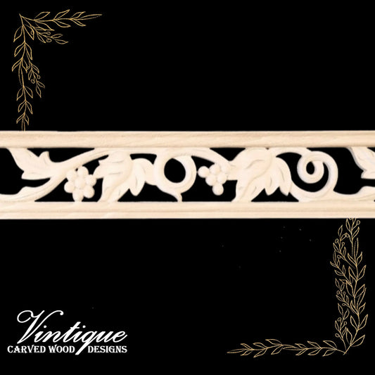 Vino Grape Vine "cut-through" carved wood border trim moulding 80mm wide - Vintique Concepts